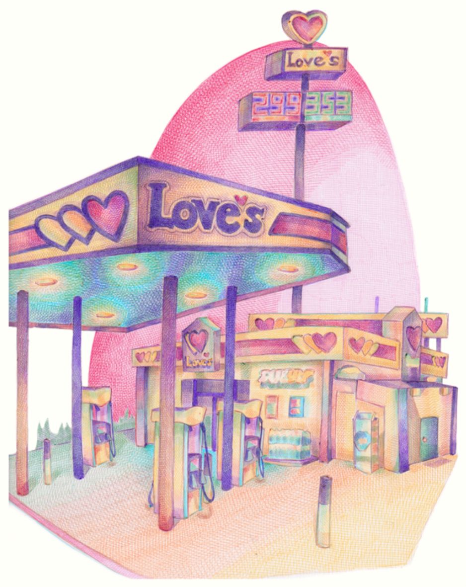 Iz Schrader, Loves, from Gas Stations, Ballpoint on paper, 2025
